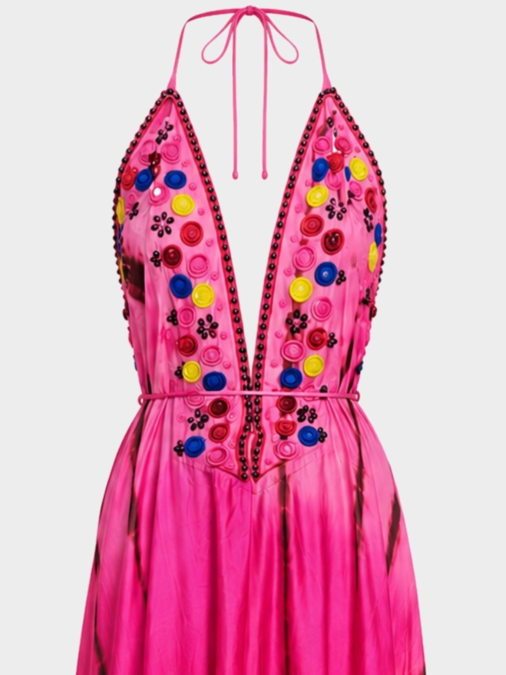 Designer Pink Embellished Halter High Low Resort Wedding Guest Dress